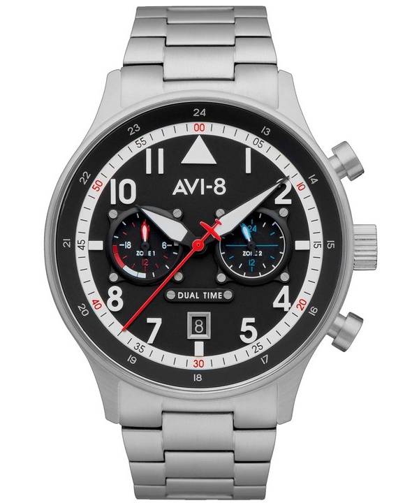 AVI-8 Hawker Hurricane Carey Dual Time Rangoon Cadran Noir Quartz AV-4088-11 Montre Homme
