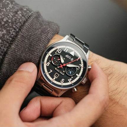 AVI-8 Hawker Hurricane Carey Dual Time Rangoon Cadran Noir Quartz AV-4088-11 Montre Homme