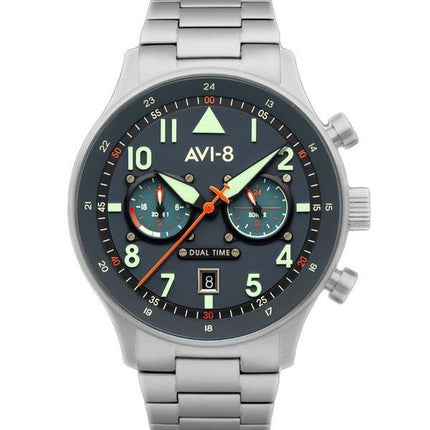 Montre pour homme AVI-8 Hawker Hurricane Carey Dual Time Gutersloh en acier inoxydable avec cadran bleu AV-4088-22