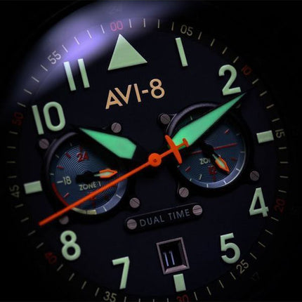 Montre pour homme AVI-8 Hawker Hurricane Carey Dual Time Gutersloh en acier inoxydable avec cadran bleu AV-4088-22
