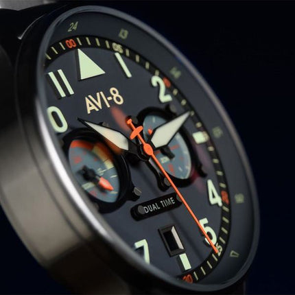 Montre pour homme AVI-8 Hawker Hurricane Carey Dual Time Gutersloh en acier inoxydable avec cadran bleu AV-4088-22