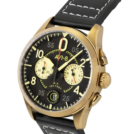 Montre homme AVI-8 Spitfire Lock Chronograph Void, bracelet en cuir noir, cadran noir, mouvement à quartz AV-4089-07