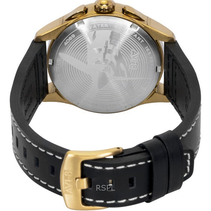 Montre homme AVI-8 Spitfire Lock Chronograph Void, bracelet en cuir noir, cadran noir, mouvement à quartz AV-4089-07