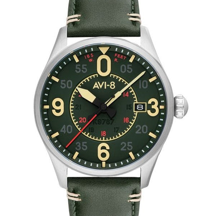 Montre automatique pour homme AVI-8 Spitfire Smith Reading avec bracelet en cuir et cadran vert AV-4090-03