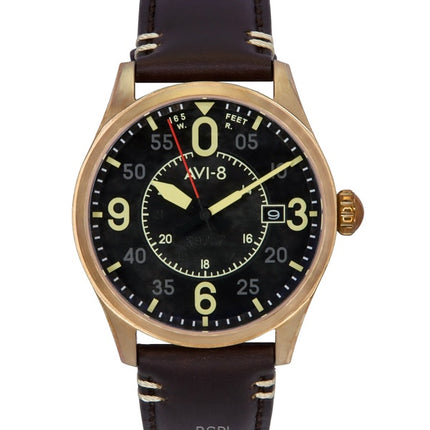 Montre automatique pour homme AVI-8 Spitfire Smith, bracelet en cuir marron, cadran noir, AV-4090-06