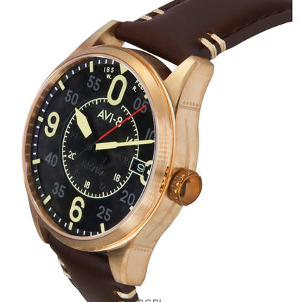 Montre automatique pour homme AVI-8 Spitfire Smith, bracelet en cuir marron, cadran noir, AV-4090-06