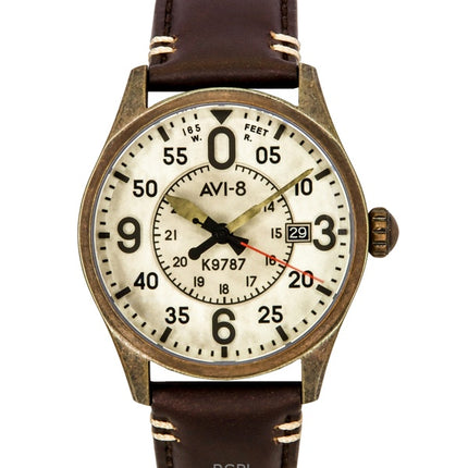 Montre automatique pour homme AVI-8 Spitfire Smith, bronze oxydé, bracelet en cuir marron, cadran gris lumineux, AV-4090-07