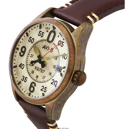 Montre automatique pour homme AVI-8 Spitfire Smith, bronze oxydé, bracelet en cuir marron, cadran gris lumineux, AV-4090-07