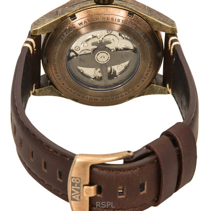 Montre automatique pour homme AVI-8 Spitfire Smith, bronze oxydé, bracelet en cuir marron, cadran gris lumineux, AV-4090-07