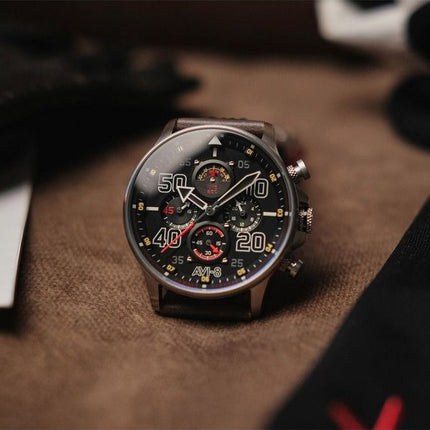 Montre pour homme AVI-8 Hawker Typhoon Rb396 Sheila Chronographe Édition limitée Cadran noir Quartz AV-4093-05
