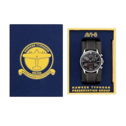 Montre pour homme AVI-8 Hawker Typhoon Rb396 Sheila Chronographe Édition limitée Cadran noir Quartz AV-4093-05