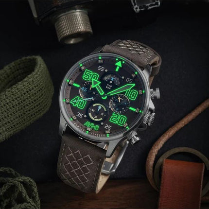 AVI-8 Hawker Typhoon Rb396 Sheila Chronographe Édition Limitée Westhampnett Cadran Marron Quartz AV-4093-06 Montre pour Homme