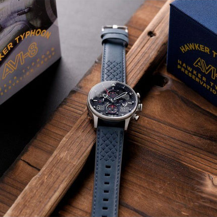 Montre pour homme AVI-8 Hawker Typhoon Rb396 Sheila Chronographe Édition limitée Volkel Cadran bleu Quartz AV-4093-07