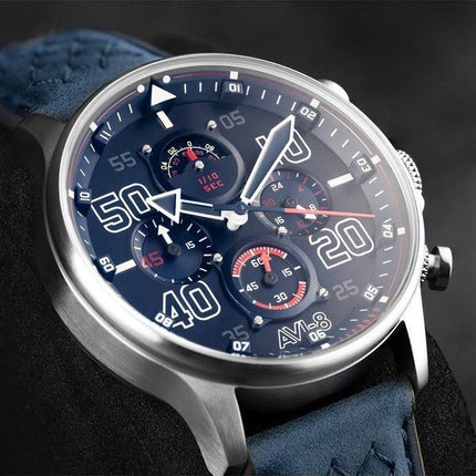 Montre pour homme AVI-8 Hawker Typhoon Rb396 Sheila Chronographe Édition limitée Volkel Cadran bleu Quartz AV-4093-07