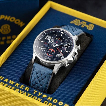 Montre pour homme AVI-8 Hawker Typhoon Rb396 Sheila Chronographe Édition limitée Volkel Cadran bleu Quartz AV-4093-07
