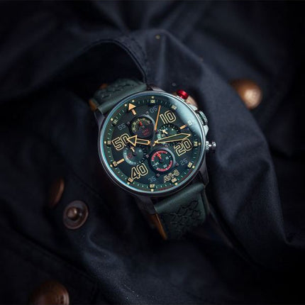 Montre pour homme AVI-8 Hawker Typhoon Rb396 Sheila Chronographe Édition limitée Goch Cadran vert Quartz AV-4093-08