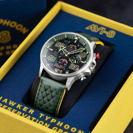 Montre pour homme AVI-8 Hawker Typhoon Rb396 Sheila Chronographe Édition limitée Goch Cadran vert Quartz AV-4093-08