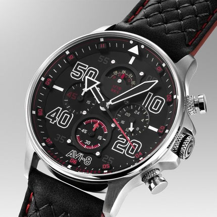 Montre chronographe AVI-8 Hawker Typhoon Coningham pour homme avec bracelet en cuir et cadran noir à quartz AV-4093-0A