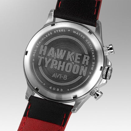 Montre chronographe AVI-8 Hawker Typhoon Coningham pour homme avec bracelet en cuir et cadran noir à quartz AV-4093-0A