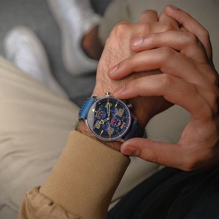 Montre chronographe AVI-8 Hawker Typhoon Coningham Rumbold avec bracelet en cuir et cadran bleu pour homme AV-4093-0C