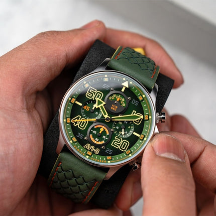 Montre chronographe AVI-8 Hawker Typhoon Coningham Harding avec bracelet en cuir et cadran vert à quartz AV-4093-0D pour homme