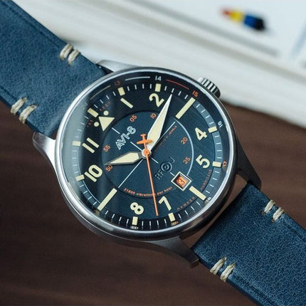 Montre automatique pour homme AVI-8 Hawker Hurricane Kent Sussex, bracelet en cuir, cadran bleu, automatique AV-4094-02