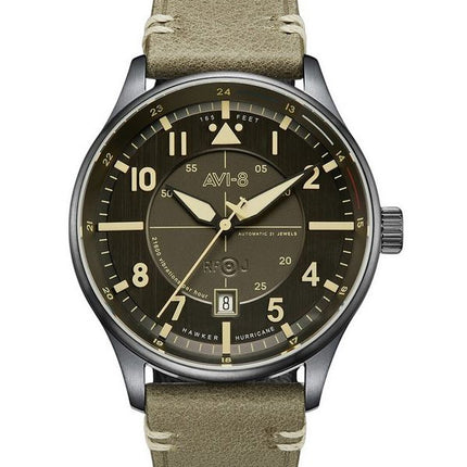 Montre pour homme AVI-8 Hawker Hurricane Kent automatique Stanton avec bracelet en cuir et cadran gris AV-4094-04