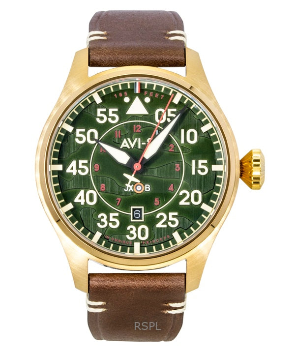 Montre homme AVI-8 Hawker Hurricane Clowes Northholt, bracelet en cuir, cadran vert, automatique AV-4097-04