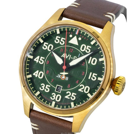 Montre homme AVI-8 Hawker Hurricane Clowes Northholt, bracelet en cuir, cadran vert, automatique AV-4097-04