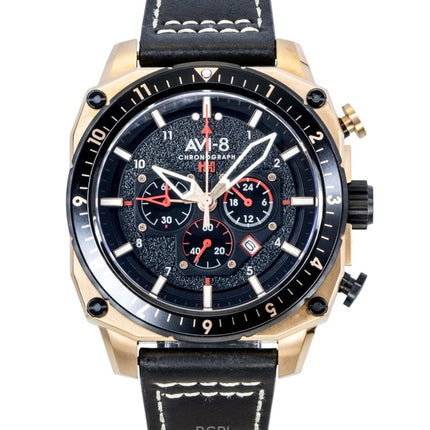 Montre homme AVI-8 Hawker Hunter Atlas Dual Time Chronograph, cadran noir de jais, mouvement à quartz AV-4100-06