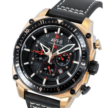 Montre homme AVI-8 Hawker Hunter Atlas Dual Time Chronograph, cadran noir de jais, mouvement à quartz AV-4100-06