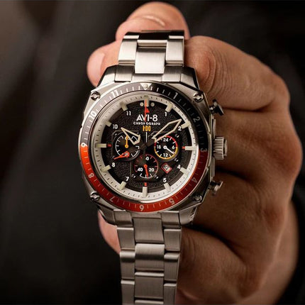Montre pour homme AVI-8 Hawker Hunter Atlas Dual Time Chronographe Raven Cadran noir Quartz AV-4100-11