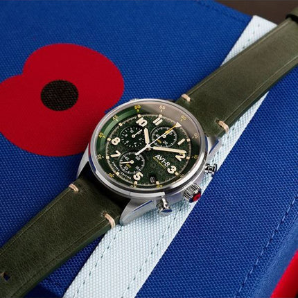 AVI-8 Flyboy Royal British Legion Tri-Service Chronographe Édition Limitée Marlborough Lines Cadran Vert Quartz AV-4102-RBL-03 H