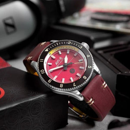 AVI-8 Flyboy Tuskegee Airmen Édition limitée Ramitelli Cadran rouge Quartz AV-4103-04 Montre pour homme avec bracelet supplément