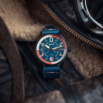Montre pour homme AVI-8 Spitfire P8331 Laguna Chronograph Limited Edition Sumatra Blue Dial Quartz AV-4105-01