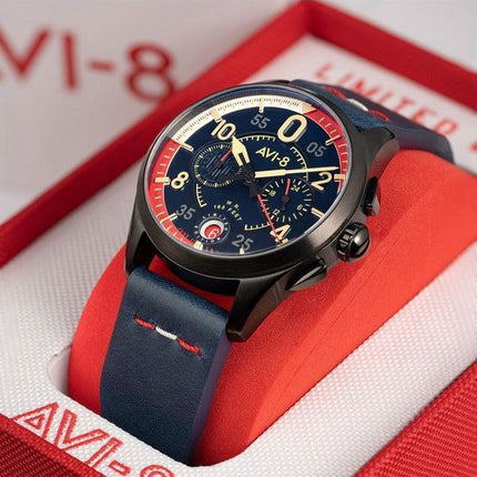 Montre pour homme AVI-8 Spitfire P8331 Laguna Chronograph Limited Edition Sumatra Blue Dial Quartz AV-4105-01