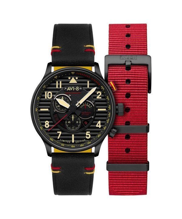 AVI-8 Flyboy Spirit Of Tuskegee Chronographe Édition Limitée Cadran Noir Quartz AV-4109-01 Montre Pour Homme Avec Bracelet Suppl