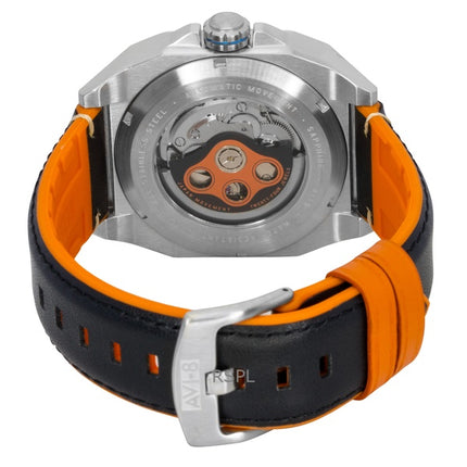 Montre automatique pour homme AVI-8 Bell X-1 Machbuster, bracelet en caoutchouc et cuir, cadran orange rétro, AV-4115-02