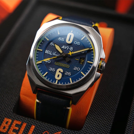 Montre Homme AVI-8 Bell X-1 Machbuster Automatique Catalina Bracelet Cuir Bleu Cadran Bleu AV-4115-03