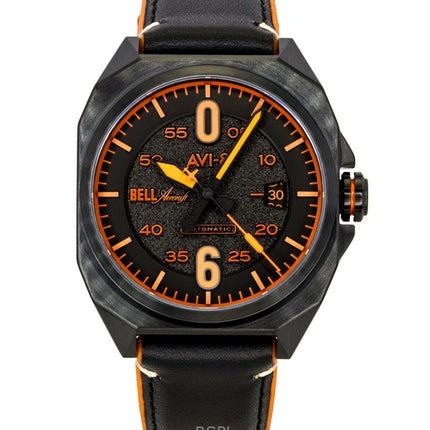 Montre homme AVI-8 Bell X-1 Machbuster, bracelet en caoutchouc et cuir, cadran noir de jais, automatique AV-4115-04
