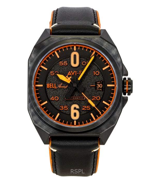 Montre homme AVI-8 Bell X-1 Machbuster, bracelet en caoutchouc et cuir, cadran noir de jais, automatique AV-4115-04