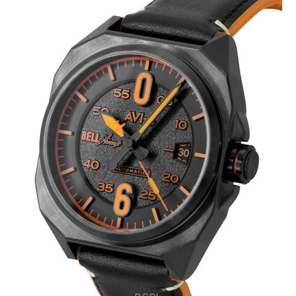 Montre homme AVI-8 Bell X-1 Machbuster, bracelet en caoutchouc et cuir, cadran noir de jais, automatique AV-4115-04