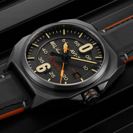 Montre automatique Bell X-1 Machbuster pour homme avec bracelet en cuir et cadran gris fer AV-4115-06