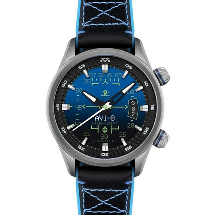Montre automatique pour homme AVI-8 Hawker Harrier HUD avec bracelet en cuir et cadran bleu dégradé AV-4117-01