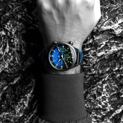 Montre automatique pour homme AVI-8 Hawker Harrier HUD avec bracelet en cuir et cadran bleu dégradé AV-4117-01
