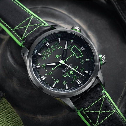 Montre automatique pour homme AVI-8 Hawker Harrier HUD avec bracelet en cuir et cadran noir dégradé AV-4117-02
