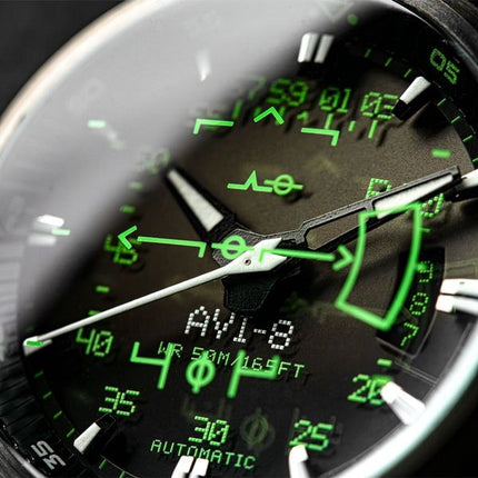 Montre automatique pour homme AVI-8 Hawker Harrier HUD avec bracelet en cuir et cadran noir dégradé AV-4117-02