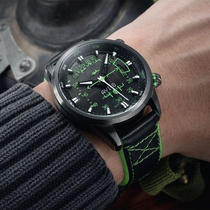 Montre automatique pour homme AVI-8 Hawker Harrier HUD avec bracelet en cuir et cadran noir dégradé AV-4117-02