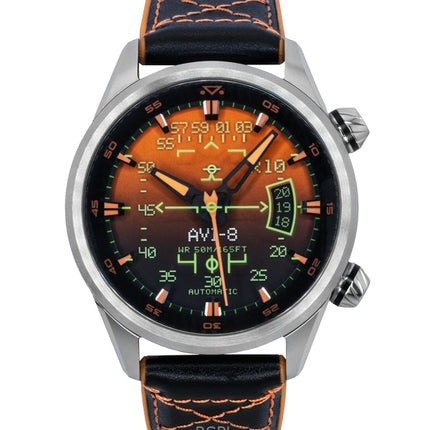 Montre automatique pour homme AVI-8 Hawker Harrier HUD avec bracelet en caoutchouc et cuir, cadran orange dégradé, AV-4117-03