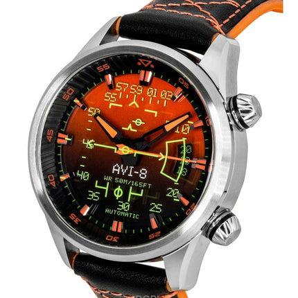 Montre automatique pour homme AVI-8 Hawker Harrier HUD avec bracelet en caoutchouc et cuir, cadran orange dégradé, AV-4117-03
